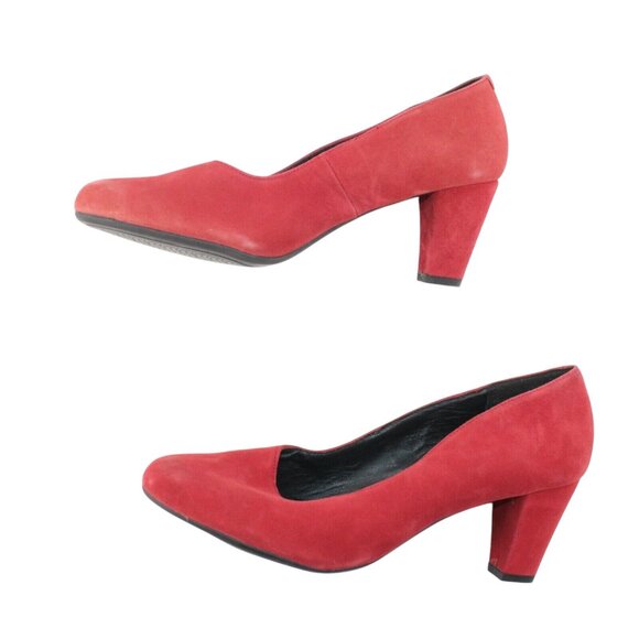 Hotter Womens Sz 8.5M Joanna Red Suede Round Toe Slip On Block High Heels Pump - Picture 9 of 12